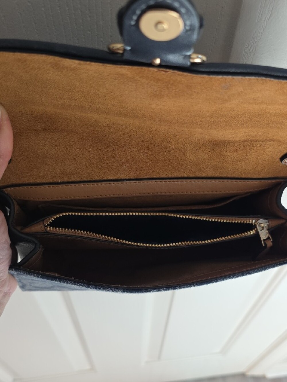 Coach Denim Signature Canvas Satchel with Tan Trim - Picture 8 of 11
